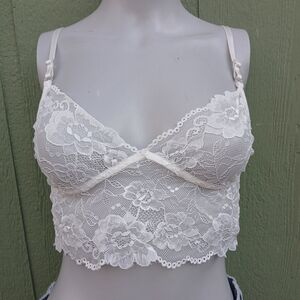 White Stretch Lace Camisole Top Bralette, S/M Great For Layering, Lingerie